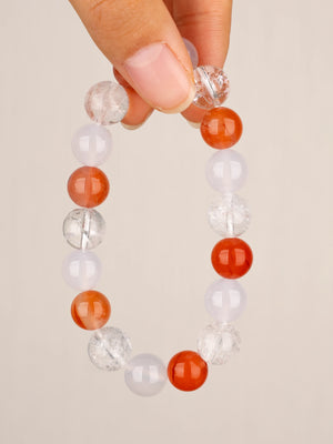 SENLLY Ember Balance - Beaded Stretch Bracelet with South Red Agate, Azeztulite & White Agate, Handcrafted Natural Stone Jewelry for Vitality, Calm & Clarity