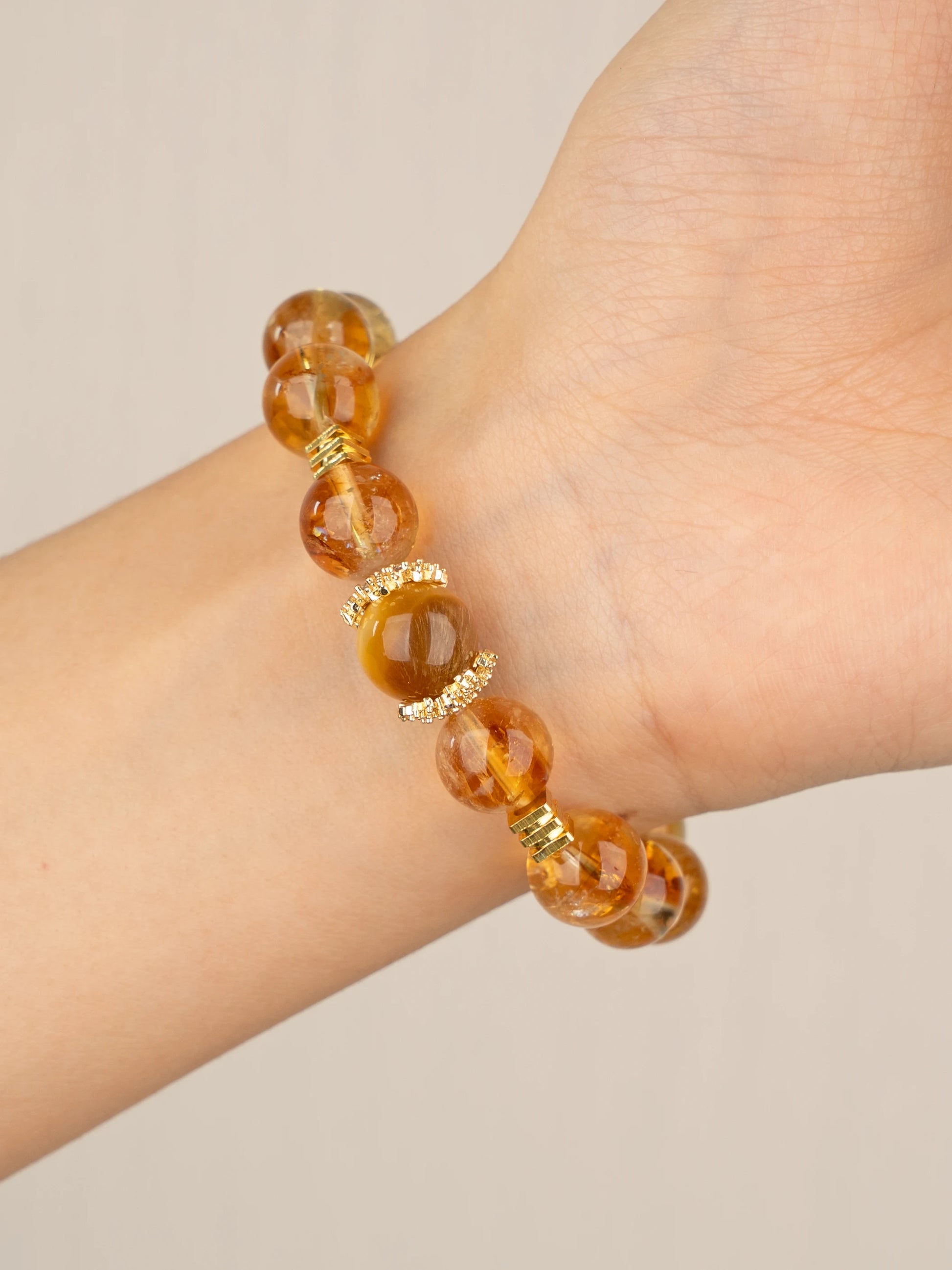 SENLLY Golden Tiger Glow - Beaded Stretch Bracelet with Citrine & Gold Tiger Eye Accent, Handmade Natural Stone Jewelry for Confidence, Vitality & Positive Energy