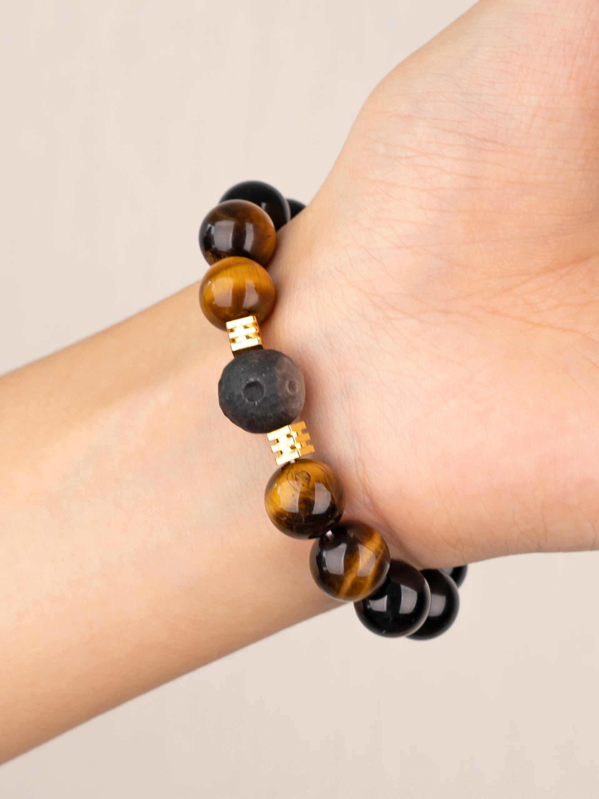 SENLLY Earthbound Focus - Beaded Stretch Bracelet with Tiger Eye, Black Agate & Silver Obsidian, Handmade Natural Stone Jewelry for Confidence, Balance & Clarity