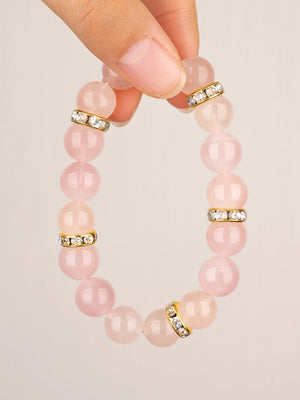 SENLLY Blush Aura - Beaded Stretch Bracelet with Rose Quartz, Handmade Natural Stone Jewelry for Love, Harmony & Emotional Clarity