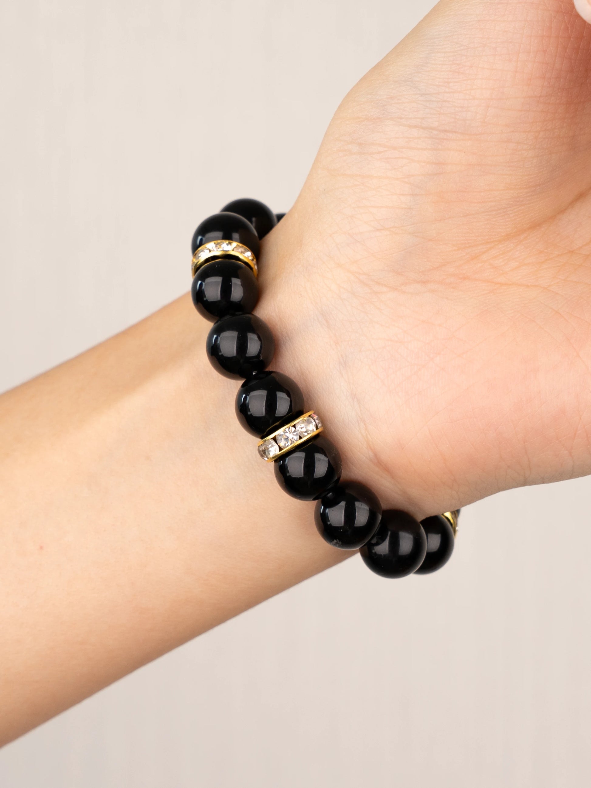 SENLLY Midnight Onyx - Beaded Stretch Bracelet with Black Agate, Handmade Natural Stone Jewelry for Protection, Balance & Grounding