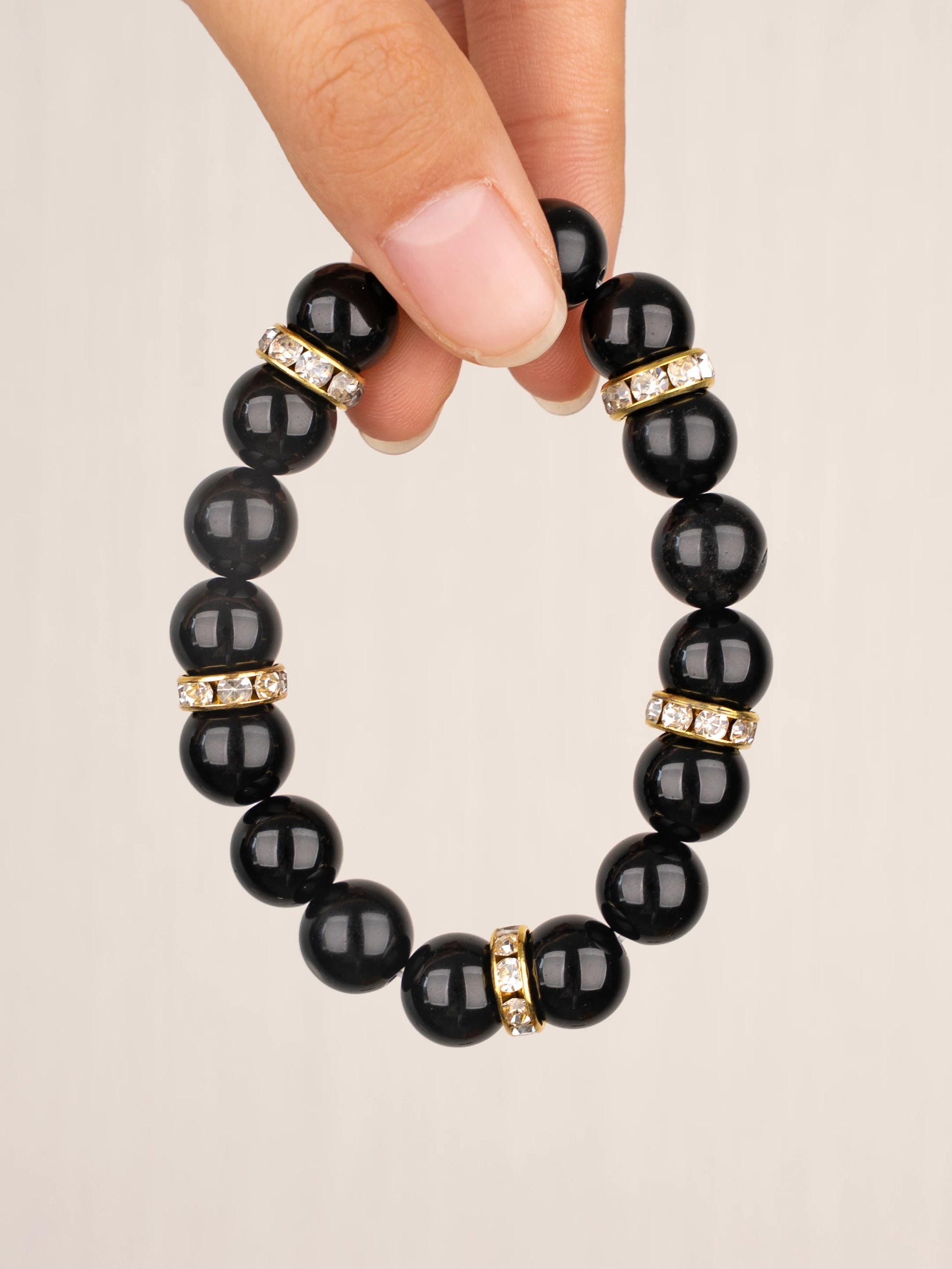 SENLLY Midnight Onyx - Beaded Stretch Bracelet with Black Agate, Handmade Natural Stone Jewelry for Protection, Balance & Grounding