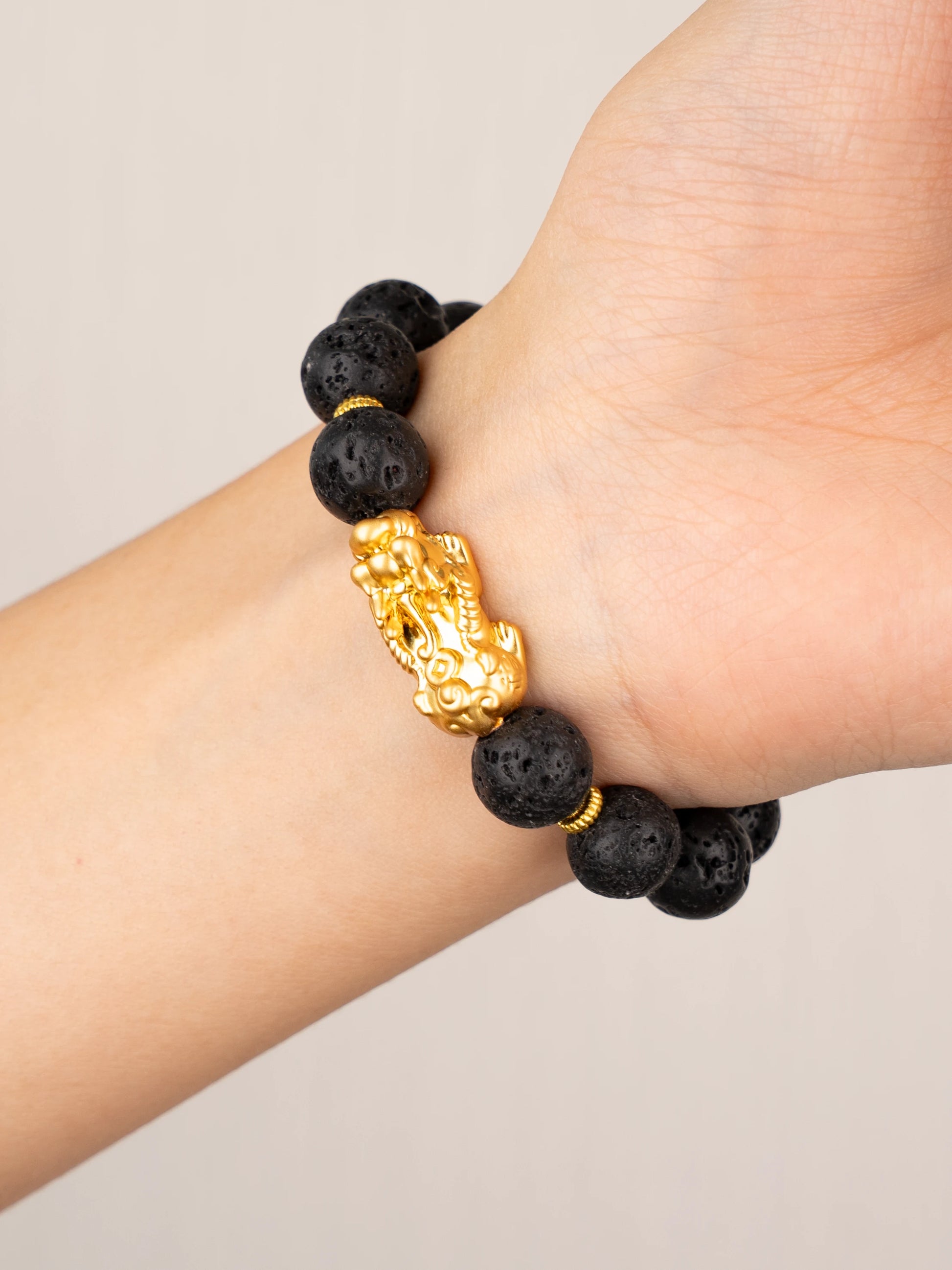 SENLLY Shadow Ember - Beaded Stretch Bracelet with Lava Rock & Brass Pixiu, Handmade Natural Stone Jewelry for Grounding, Balance & Comfort