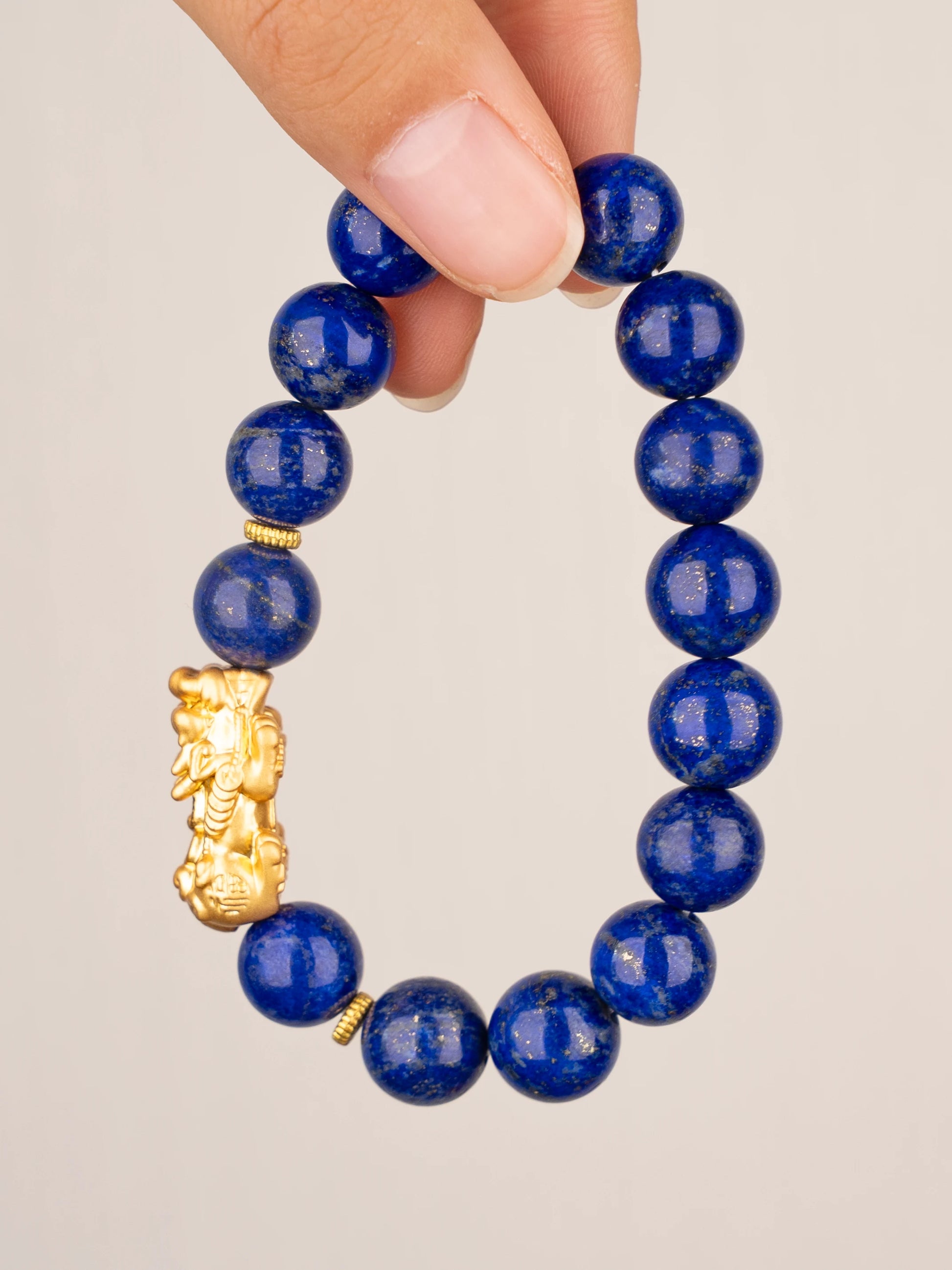 SENLLY Royal Clarity - Beaded Stretch Bracelet with Lapis Lazuli & Brass Pixiu, Handmade Natural Stone Jewelry for Clarity, Balance & Confidence