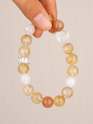 SENLLY Amber Glow - Beaded Stretch Bracelet with Natural Citrine, Sunstone & White Agate, Handcrafted Natural Stone Jewelry for Joy, Confidence & Positive Energy