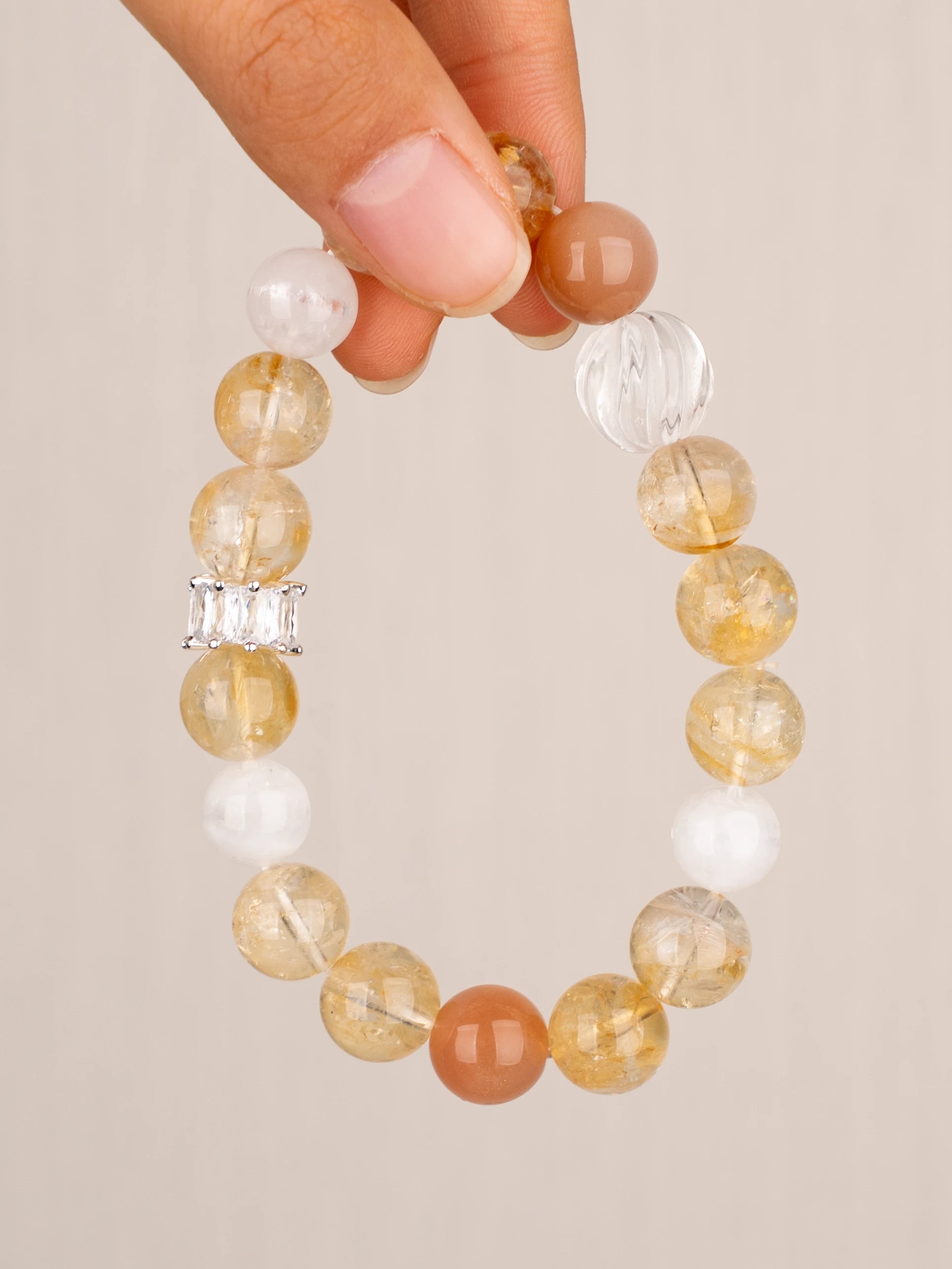 SENLLY Amber Glow - Beaded Stretch Bracelet with Natural Citrine, Sunstone & White Agate, Handcrafted Natural Stone Jewelry for Joy, Confidence & Positive Energy