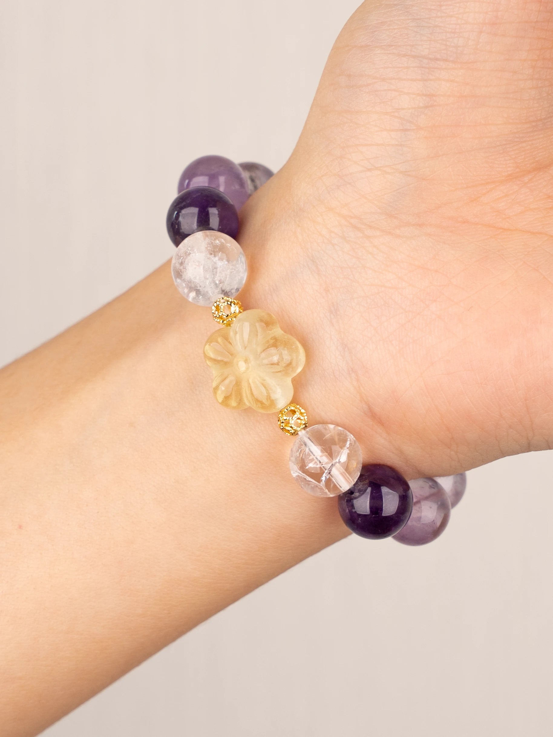 SENLLY Violet Harmony - Beaded Stretch Bracelet with Natural Amethyst, Lavender Amethyst, Azeztulite & Citrine, Handcrafted Natural Stone Jewelry for Serenity, Clarity & Emotional Balance