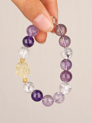 SENLLY Violet Harmony - Beaded Stretch Bracelet with Natural Amethyst, Lavender Amethyst, Azeztulite & Citrine, Handcrafted Natural Stone Jewelry for Serenity, Clarity & Emotional Balance