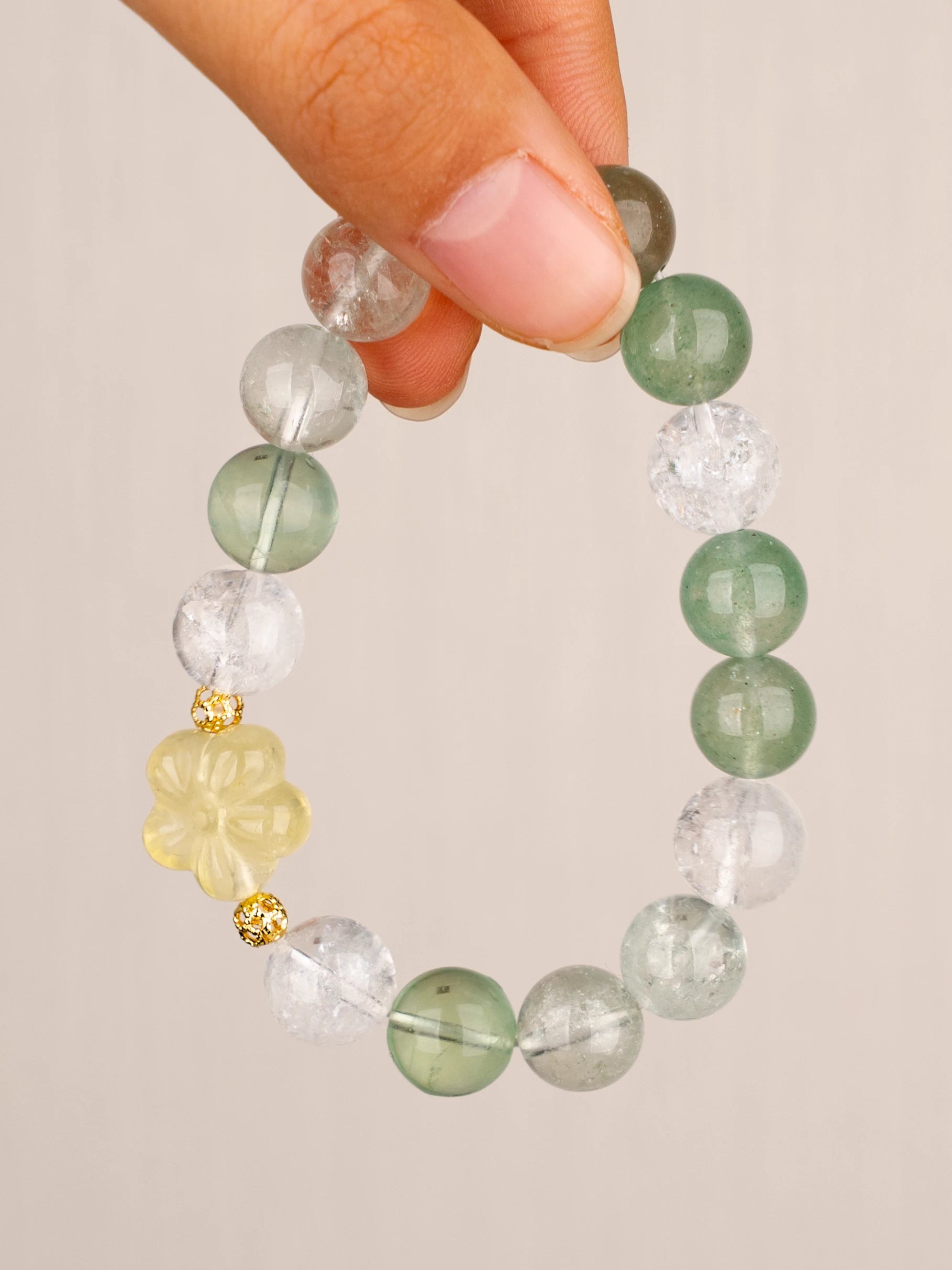 SENLLY Meadow Serenity - Beaded Stretch Bracelet with Natural Green Fluorite, Green Azeztulite, Strawberry Quartz & Citrine, Handcrafted Natural Stone Jewelry for Calm, Clarity & Emotional Balance