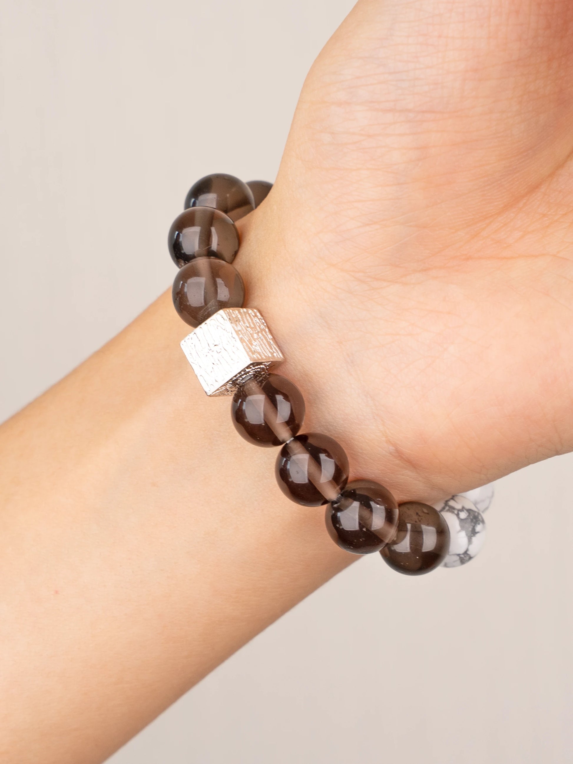 SENLLY Midnight Axis - Beaded Stretch Bracelet with Natural Lapis Lazuli, Black Agate & Smoky Quartz, Handcrafted Natural Stone Jewelry for Focus, Stability & Grounding