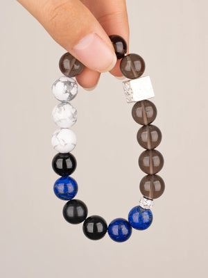 SENLLY Midnight Axis - Beaded Stretch Bracelet with Natural Lapis Lazuli, Black Agate & Smoky Quartz, Handcrafted Natural Stone Jewelry for Focus, Stability & Grounding