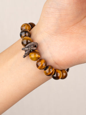 SENLLY Serpent Guardian - Tiger Eye Bracelet with Lapis Lazuli Accent, Handcrafted Natural Stone Jewelry for Confidence, Focus & Inner Strength