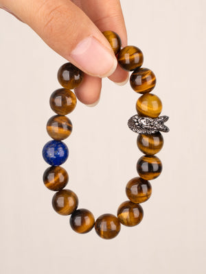 SENLLY Serpent Guardian - Tiger Eye Bracelet with Lapis Lazuli Accent, Handcrafted Natural Stone Jewelry for Confidence, Focus & Inner Strength