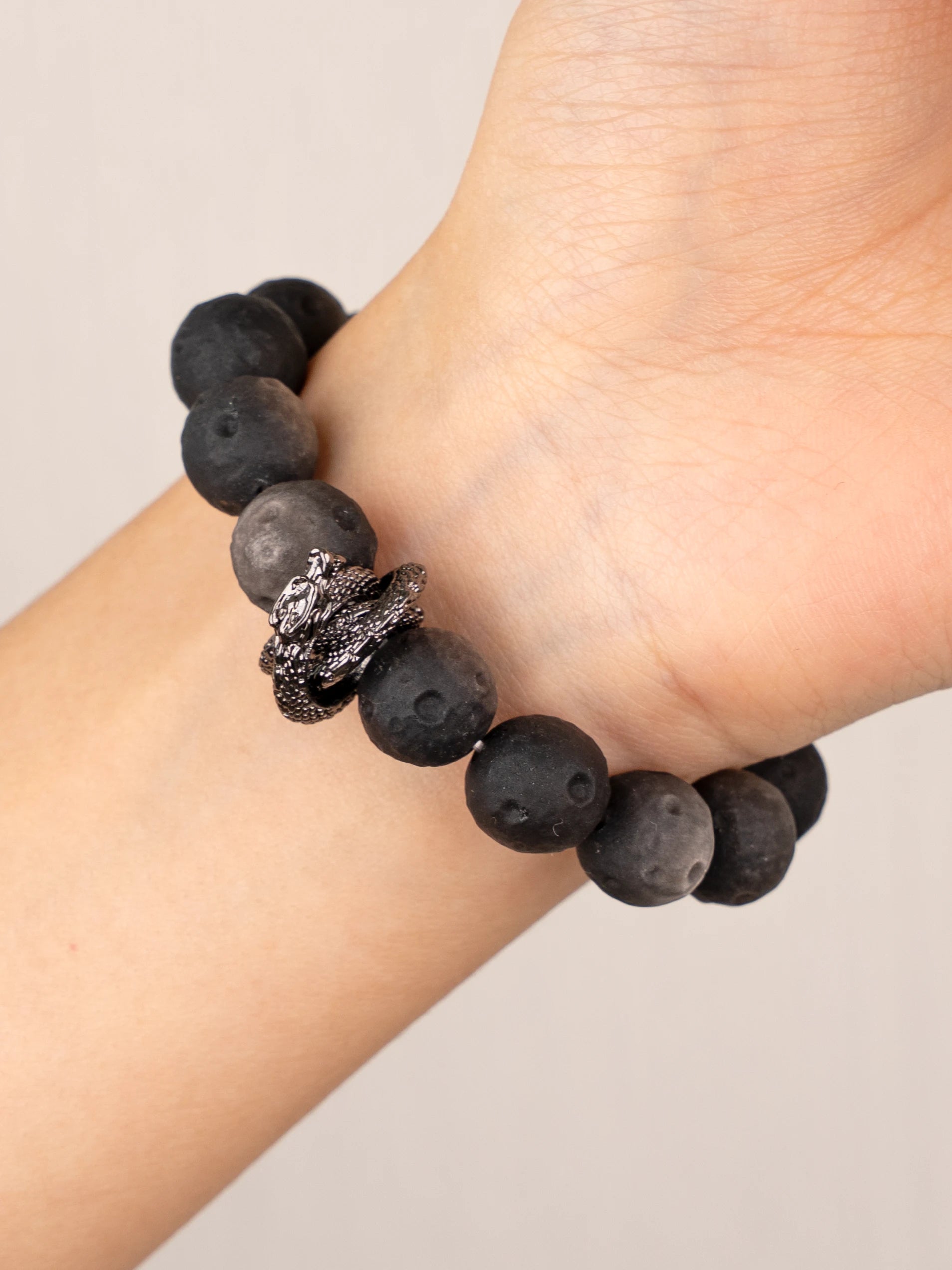 SENLLY Shadow Serpent - Silver Obsidian Bracelet with Gold Tiger Eye Accent, Handcrafted Natural Stone Jewelry for Protection, Focus & Grounded Strength