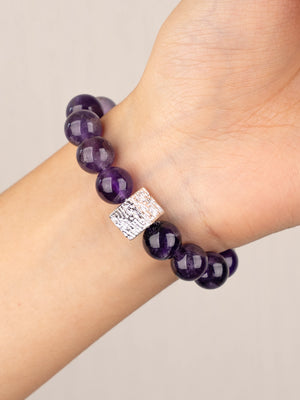 SENLLY Violet Axis - Beaded Stretch Bracelet with Natural Amethyst, Lavender Amethyst & Silver Obsidian, Handcrafted Natural Stone Jewelry for Calm, Clarity & Inner Balance