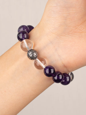 SENLLY Crystal Serenity - Beaded Stretch Bracelet with Natural Amethyst & Clear Quartz, Handcrafted Natural Stone Jewelry for Clarity, Calm & Inner Balance