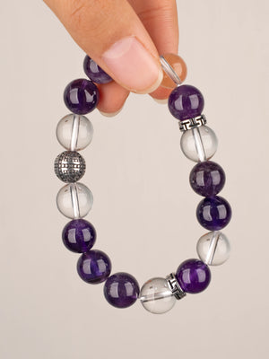 SENLLY Crystal Serenity - Beaded Stretch Bracelet with Natural Amethyst & Clear Quartz, Handcrafted Natural Stone Jewelry for Clarity, Calm & Inner Balance