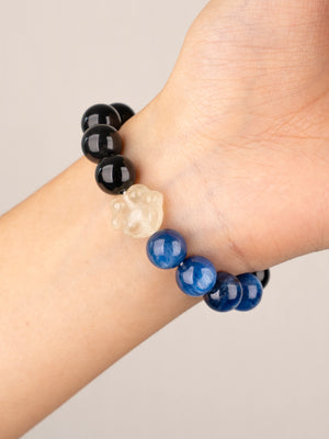 SENLLY Midnight Paw - Beaded Stretch Bracelet with Natural Black Agate, Kyanite & Citrine, Handcrafted Natural Stone Jewelry for Clarity, Strength & Balance