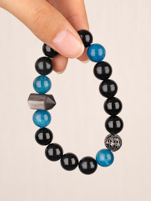 SENLLY Midnight Tide - Bracelet with Blue Apatite, Black Agate & Silver Obsidian, Handcrafted Natural Stone Jewelry for Focus, Confidence & Grounding Energy
