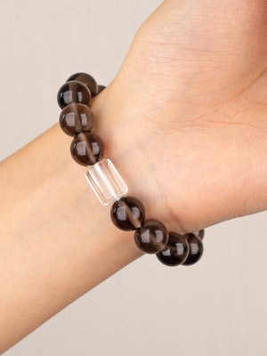 SENLLY Misty Clarity - Smoky Quartz & Clear Quartz Bracelet, Handcrafted Natural Stone Jewelry with Translucent Brown Glow & Crystal Accents