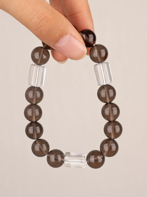 SENLLY Misty Clarity - Smoky Quartz & Clear Quartz Bracelet, Handcrafted Natural Stone Jewelry with Translucent Brown Glow & Crystal Accents