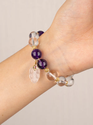 SENLLY Violet Clarity - Beaded Stretch Bracelet with Natural Clear Quartz & Amethyst, Handcrafted Natural Stone Jewelry for Calm, Insight & Emotional Balance