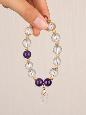 SENLLY Violet Clarity - Beaded Stretch Bracelet with Natural Clear Quartz & Amethyst, Handcrafted Natural Stone Jewelry for Calm, Insight & Emotional Balance