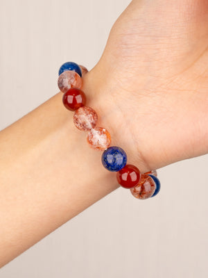 SENLLY Flame & Midnight - Beaded Stretch Bracelet with Natural Red Hematoid Quartz, Red Agate, Lapis Lazuli & Kyanite, Handcrafted Natural Stone Jewelry for Energy, Clarity & Balance