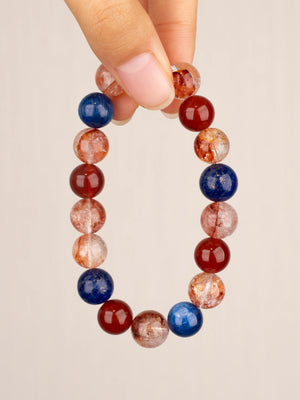 SENLLY Flame & Midnight - Beaded Stretch Bracelet with Natural Red Hematoid Quartz, Red Agate, Lapis Lazuli & Kyanite, Handcrafted Natural Stone Jewelry for Energy, Clarity & Balance