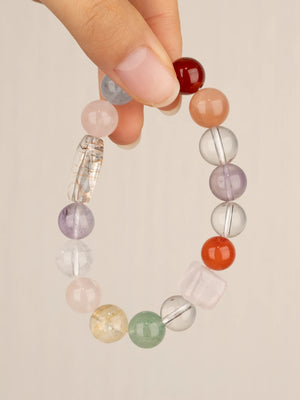 SENLLY Dawn Radiance - Multi-Gemstone Bracelet with Super Seven, Red Agate & Rose Quartz, Handcrafted Natural Stone Jewelry for Balance, Joy & Daily Energy