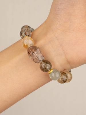 SENLLY Golden Aura - Bracelet with Super Seven, Green Rutilated Quartz & Citrine, Handcrafted Natural Stone Jewelry for Clarity, Wealth Energy & Daily Balance