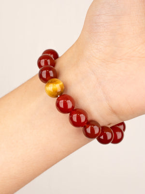 SENLLY Crimson Radiance - Beaded Stretch Bracelet with Red Agate & Gold Tiger Eye, Handcrafted Natural Stone Jewelry for Vitality, Confidence & Warm Strength