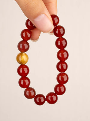 SENLLY Crimson Radiance - Beaded Stretch Bracelet with Red Agate & Gold Tiger Eye, Handcrafted Natural Stone Jewelry for Vitality, Confidence & Warm Strength