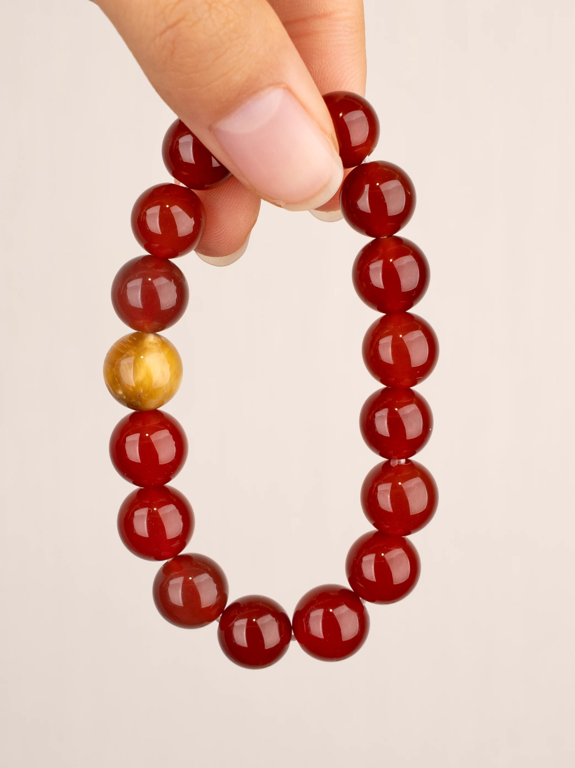 SENLLY Crimson Radiance - Beaded Stretch Bracelet with Red Agate & Gold Tiger Eye, Handcrafted Natural Stone Jewelry for Vitality, Confidence & Warm Strength
