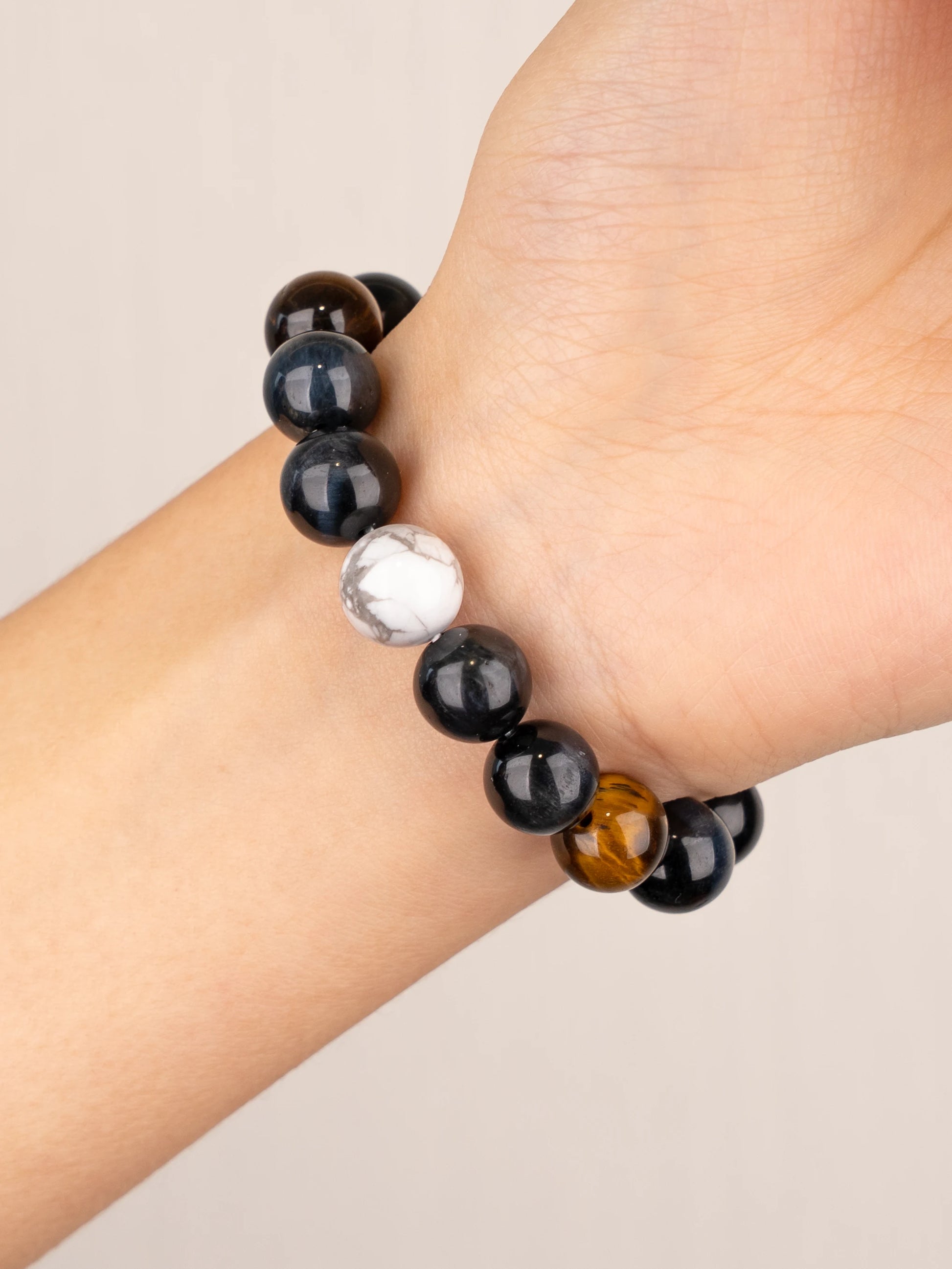 SENLLY Dual Focus - Beaded Stretch Bracelet with Natural Tiger Eye, Blue Tiger Eye & Howlite, Handcrafted Natural Stone Jewelry for Strength, Clarity & Balance