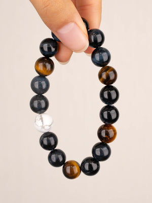 SENLLY Dual Focus - Beaded Stretch Bracelet with Natural Tiger Eye, Blue Tiger Eye & Howlite, Handcrafted Natural Stone Jewelry for Strength, Clarity & Balance