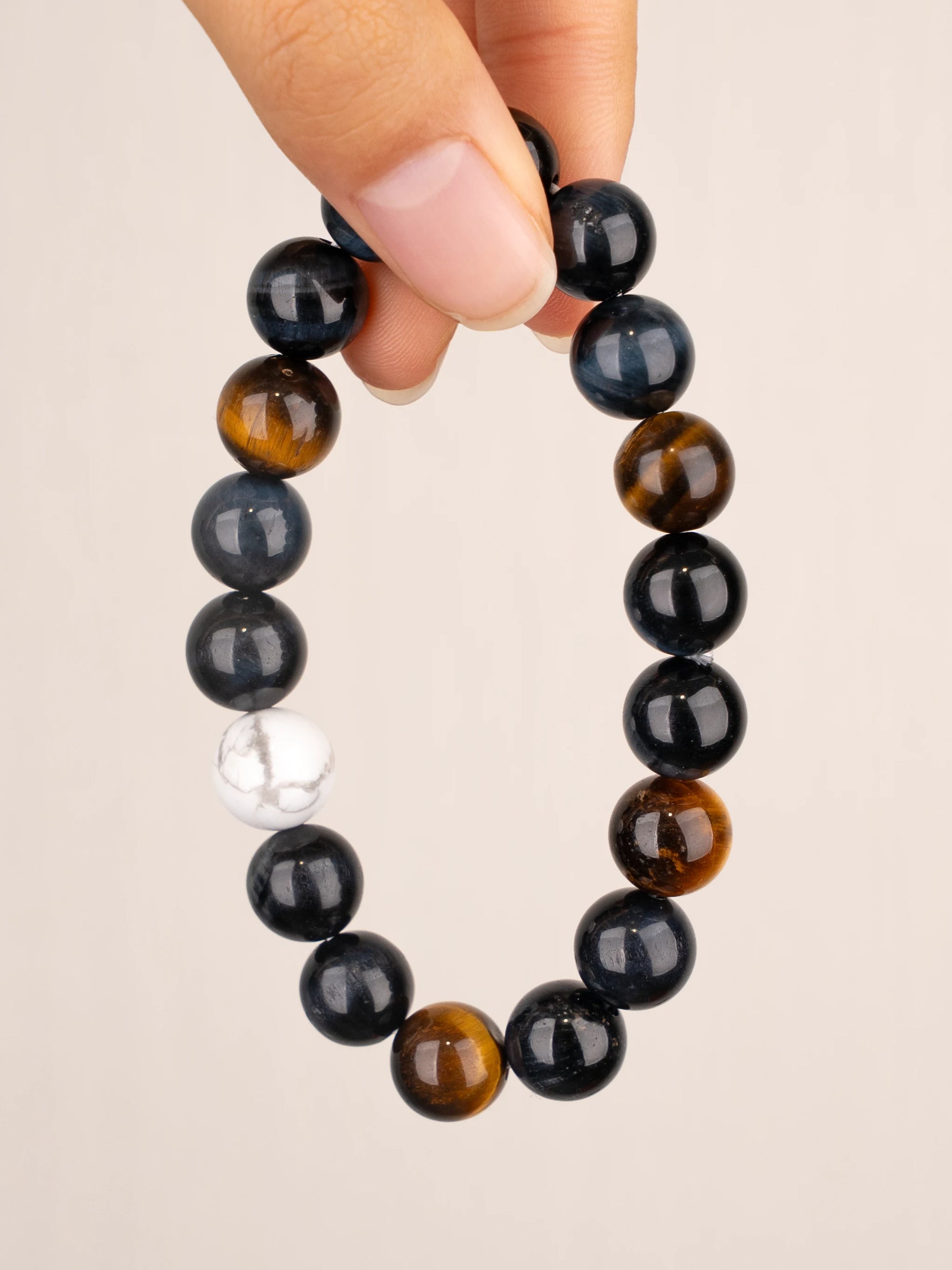SENLLY Dual Focus - Beaded Stretch Bracelet with Natural Tiger Eye, Blue Tiger Eye & Howlite, Handcrafted Natural Stone Jewelry for Strength, Clarity & Balance
