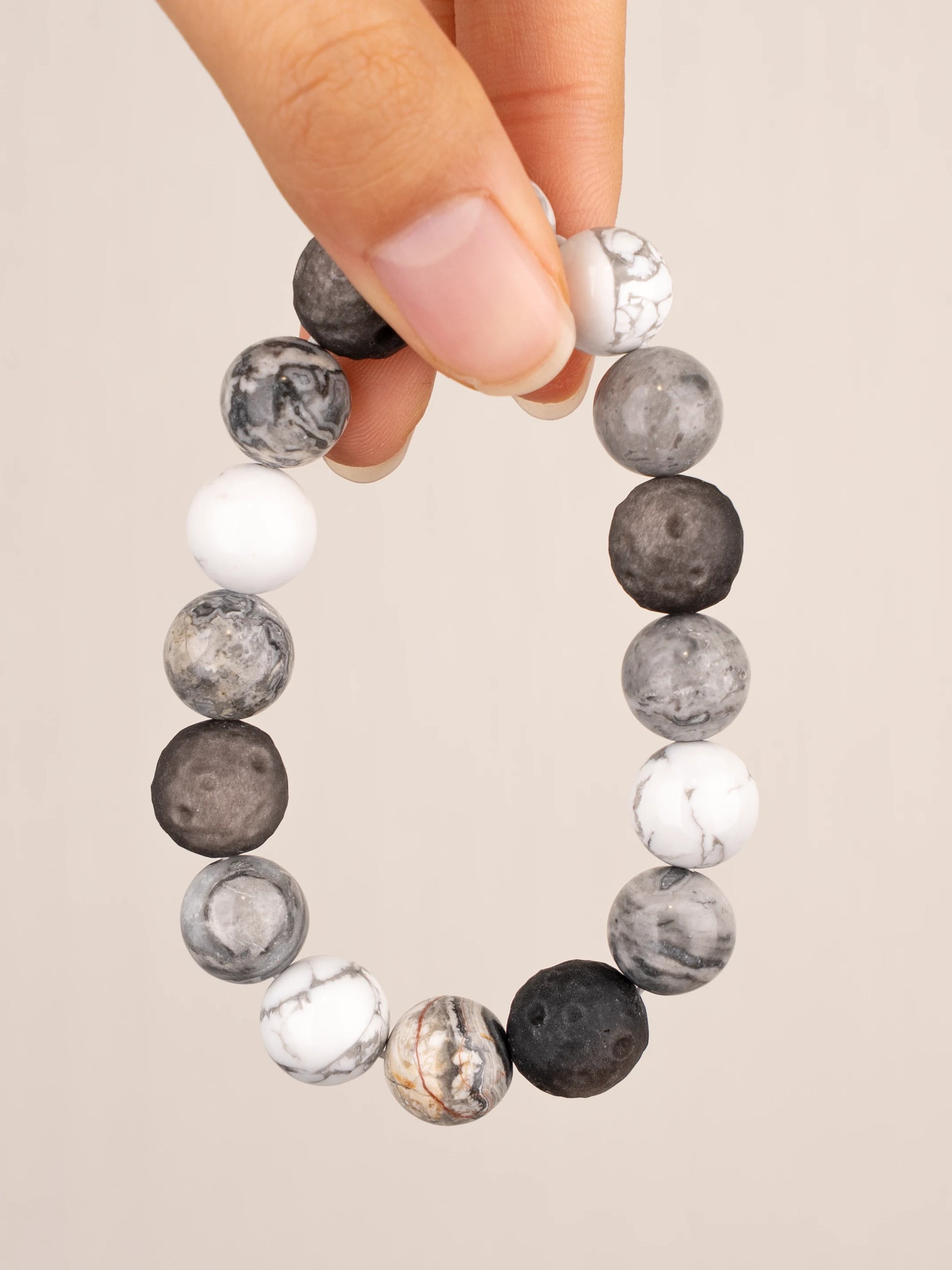 SENLLY Stone Equinox - Beaded Stretch Bracelet with Natural Picasso Jasper, Silver Obsidian & Howlite, Handcrafted Natural Stone Jewelry for Balance, Clarity & Inner Strength
