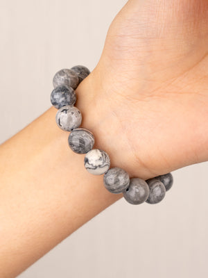 SENLLY Marble Resolve - Beaded Stretch Bracelet with Natural Picasso Jasper, Handcrafted Natural Stone Jewelry for Strength, Balance & Clarity