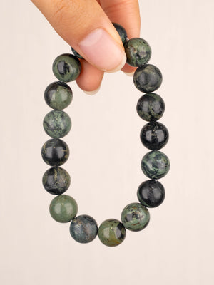 SENLLY Forest Resolve - Beaded Stretch Bracelet with Natural Dragon Bloodstone, Handcrafted Natural Stone Jewelry for Strength, Grounding & Clarity