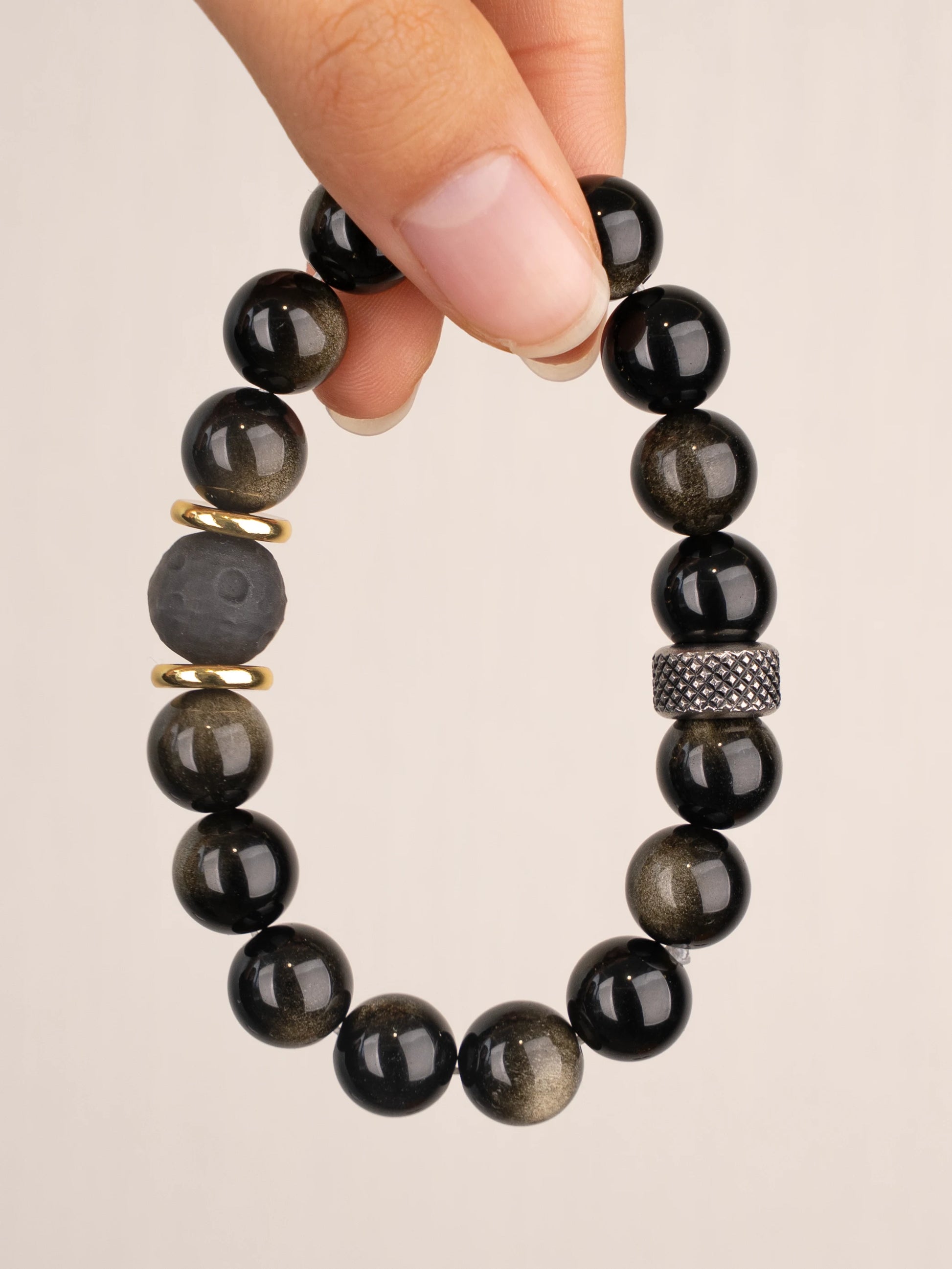 SENLLY Shadow Ember - Beaded Stretch Bracelet with Natural Gold Obsidian, Handcrafted Natural Stone Jewelry for Protection, Strength & Grounding