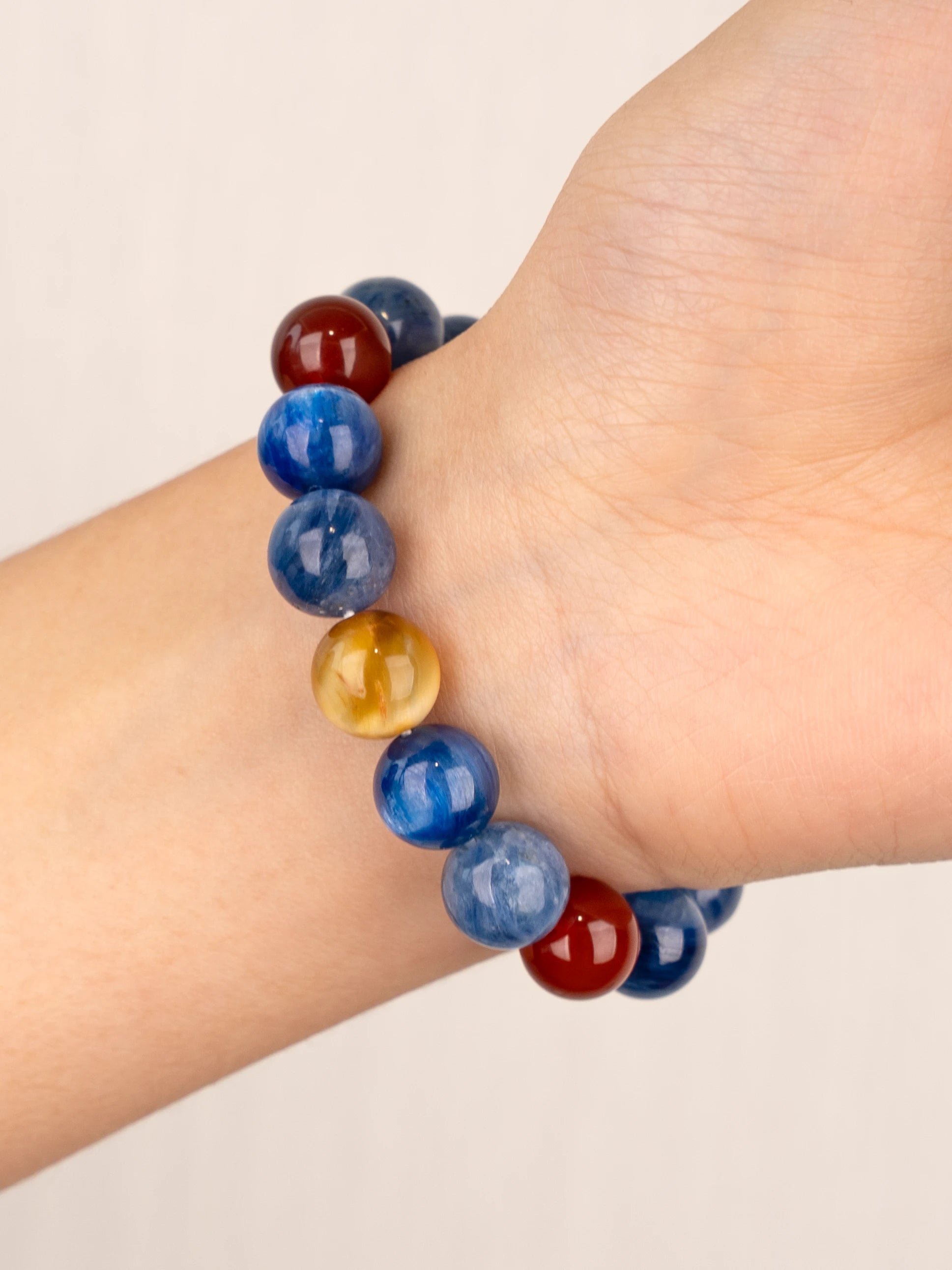 SENLLY Horizon Nova - Beaded Stretch Bracelet with Natural Kyanite, Red Agate & Gold Tiger Eye, Handcrafted Natural Stone Jewelry for Strength, Focus & Energy