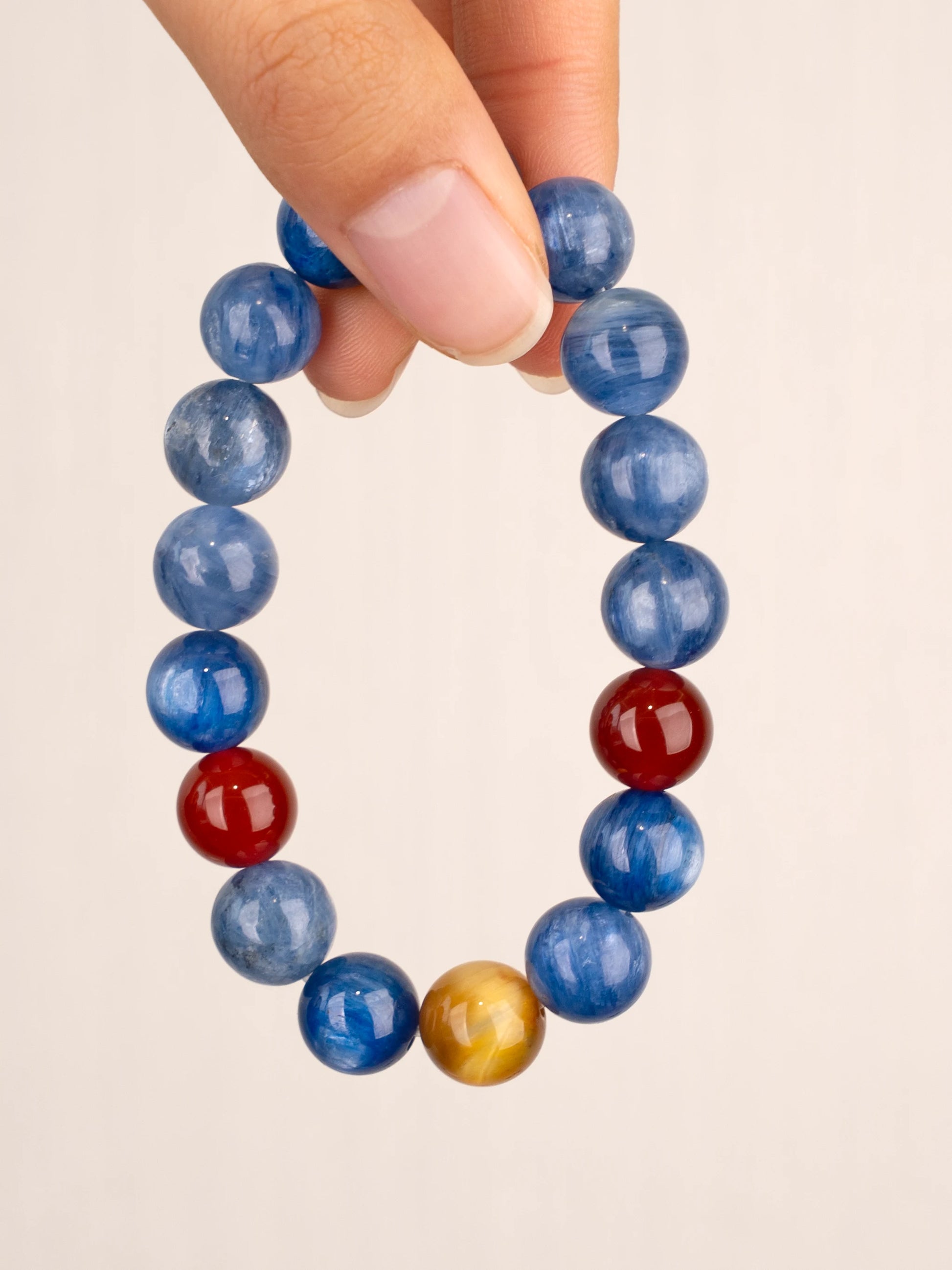 SENLLY Horizon Nova - Beaded Stretch Bracelet with Natural Kyanite, Red Agate & Gold Tiger Eye, Handcrafted Natural Stone Jewelry for Strength, Focus & Energy