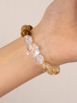 SENLLY Golden Clarity - Beaded Stretch Bracelet with Tiger Eye, Citrine & Cat Paw Clear Quartz, Handmade Natural Stone Jewelry for Confidence, Warmth & Clear Energy