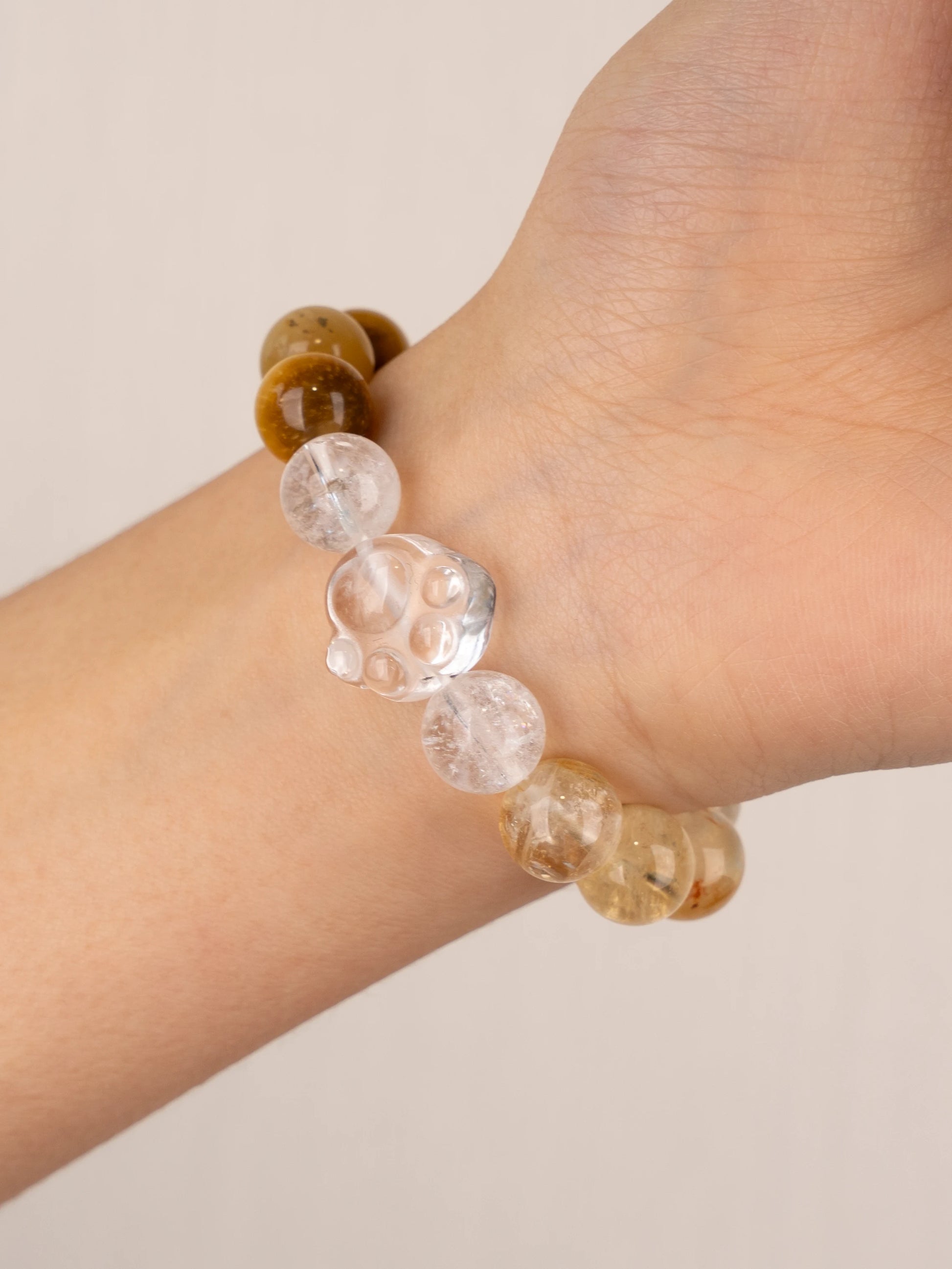 SENLLY Golden Clarity - Beaded Stretch Bracelet with Tiger Eye, Citrine & Cat Paw Clear Quartz, Handmade Natural Stone Jewelry for Confidence, Warmth & Clear Energy