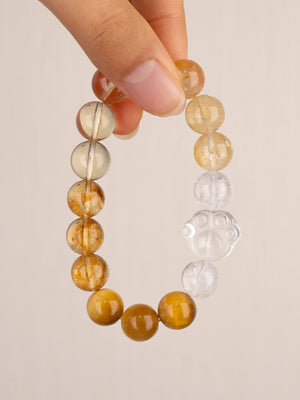 SENLLY Golden Clarity - Beaded Stretch Bracelet with Tiger Eye, Citrine & Cat Paw Clear Quartz, Handmade Natural Stone Jewelry for Confidence, Warmth & Clear Energy