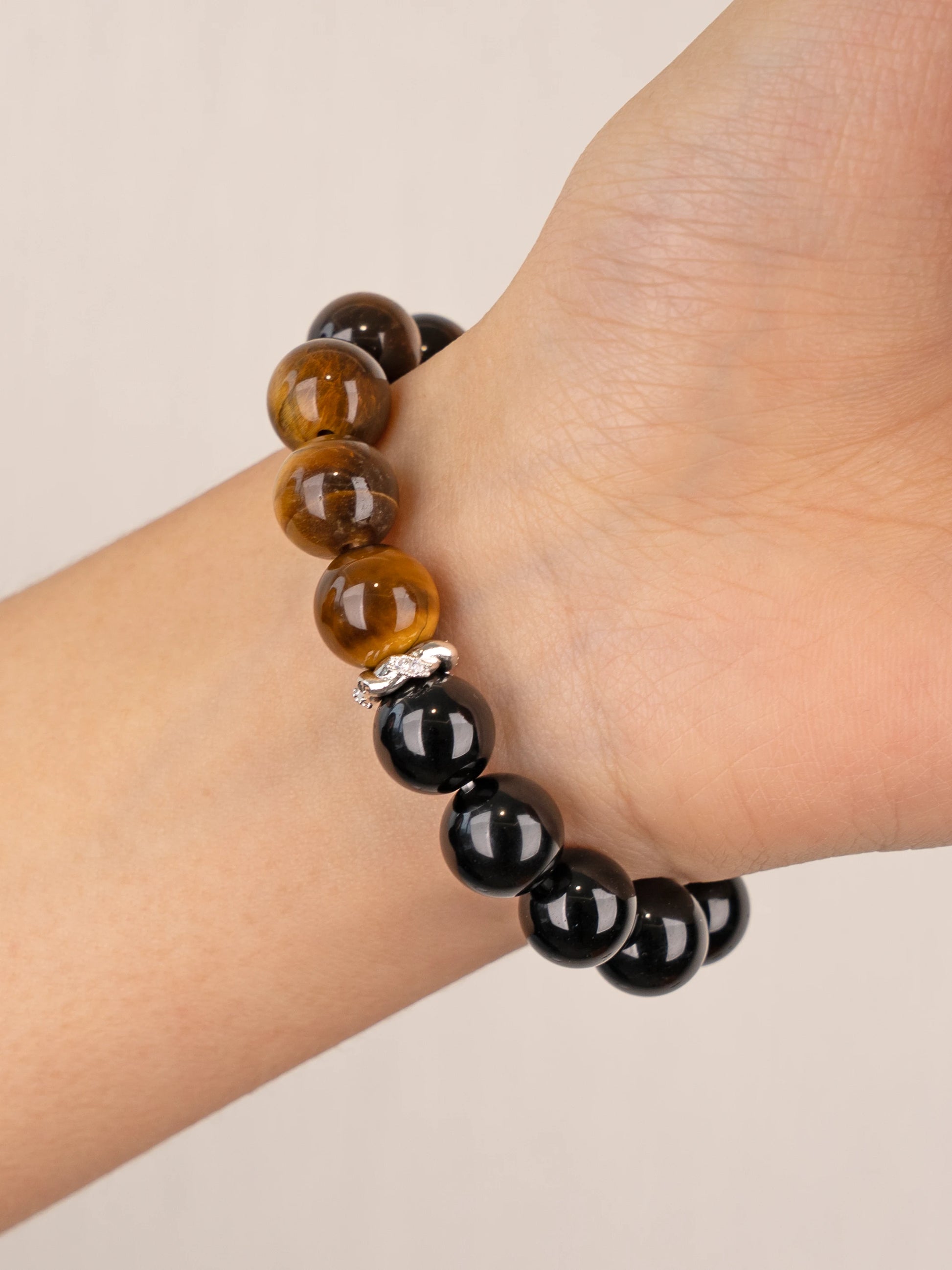 SENLLY Shadow Valor - Beaded Stretch Bracelet with Natural Black Agate, Tiger Eye & Red Tiger Eye, Handcrafted Natural Stone Jewelry for Strength, Confidence & Grounding