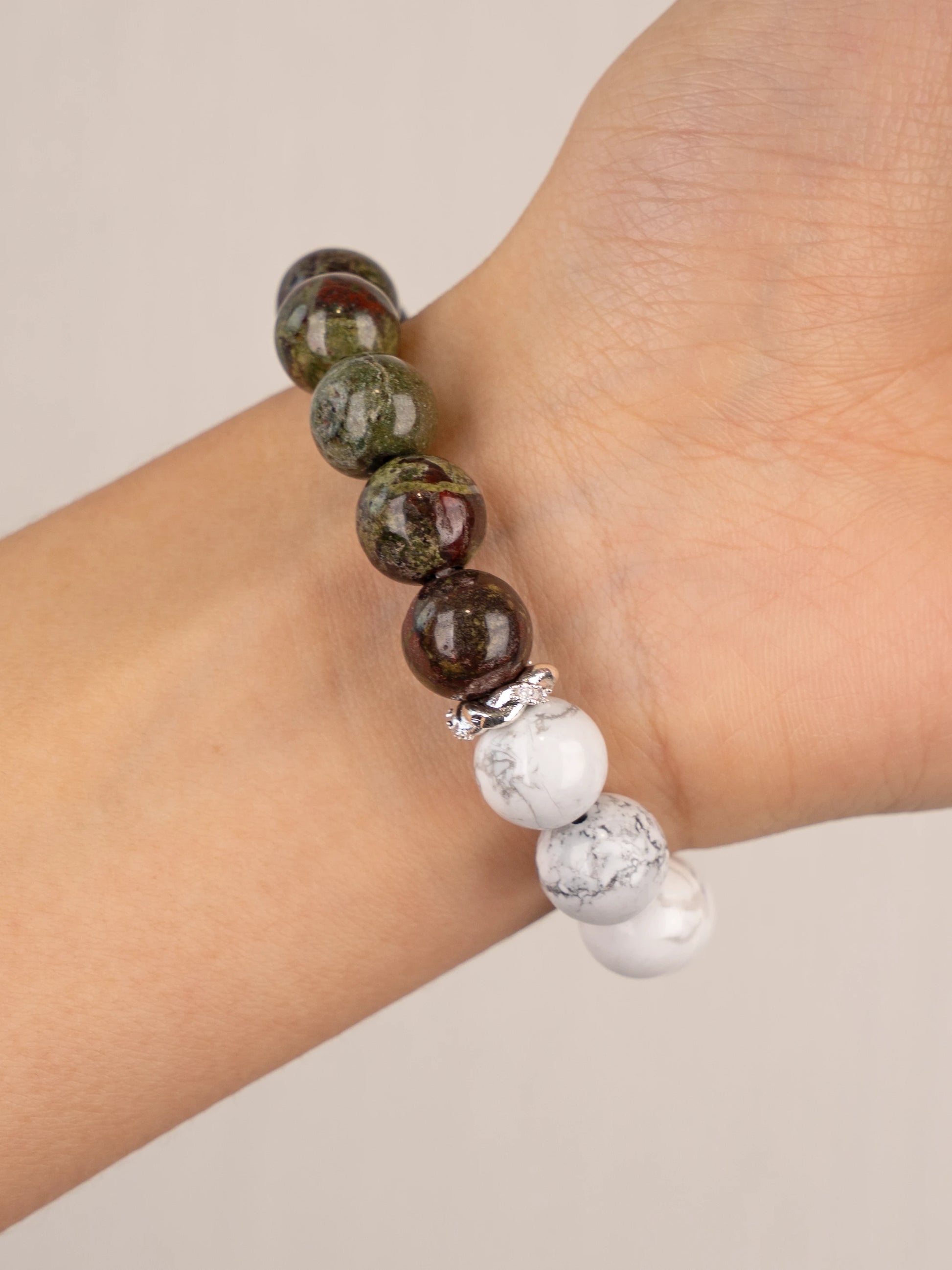 SENLLY Stone Guardian - Beaded Stretch Bracelet with Natural Dragon Bloodstone, Howlite & Lava Rock, Handcrafted Natural Stone Jewelry for Strength, Clarity & Grounding
