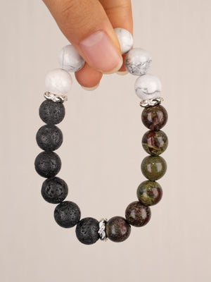 SENLLY Stone Guardian - Beaded Stretch Bracelet with Natural Dragon Bloodstone, Howlite & Lava Rock, Handcrafted Natural Stone Jewelry for Strength, Clarity & Grounding