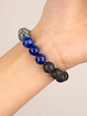 SENLLY Horizon Guard - Beaded Stretch Bracelet with Natural Tiger Eye, Lapis Lazuli & Picasso Jasper, Handcrafted Natural Stone Jewelry for Strength, Balance & Clarity